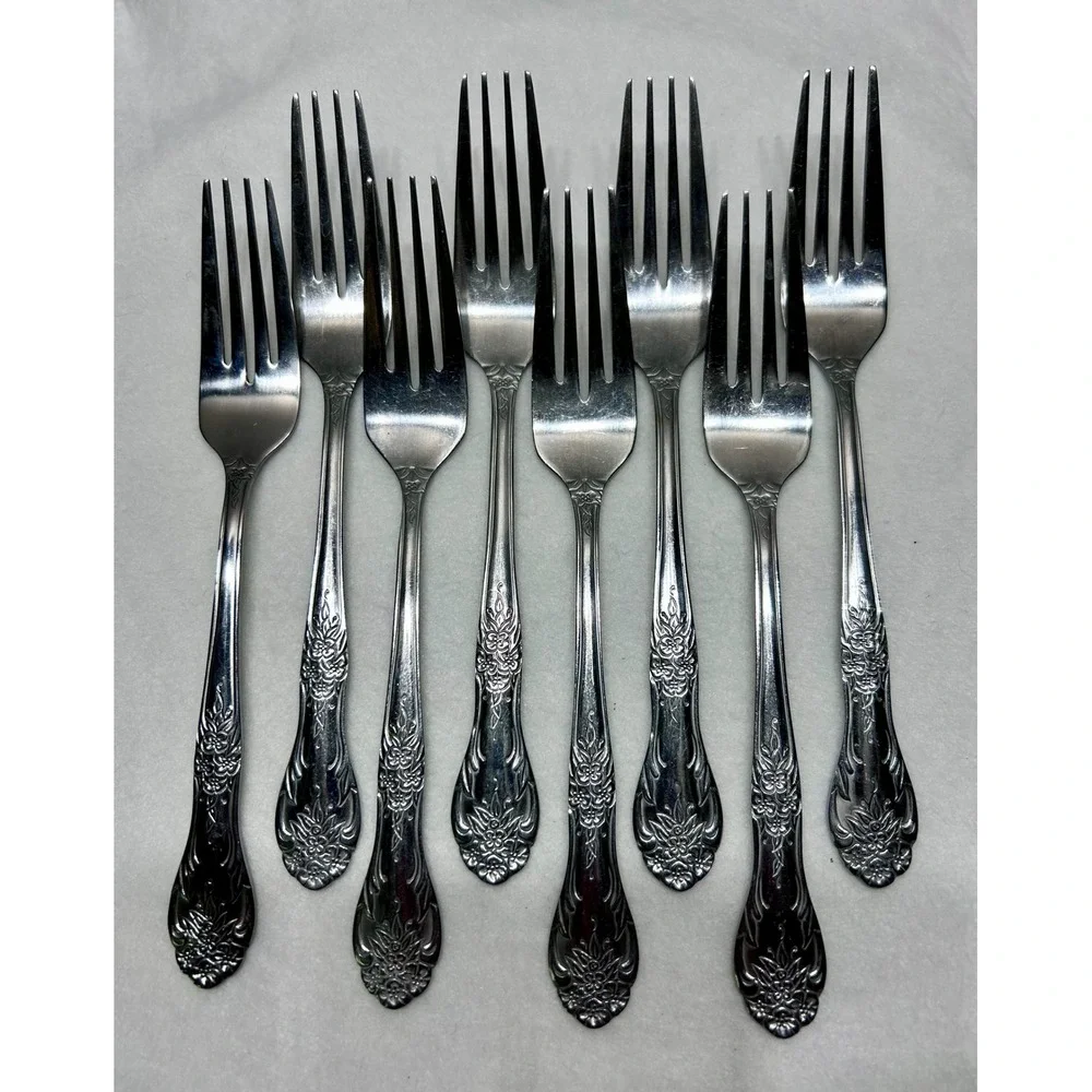 Rogers Precious Rose Pattern Stainless Flatware Set 53pc Service for 8 plus